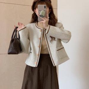 层姿24秋新法式级感小香风外套亮片羽绒粗花呢短款羊毛上衣女